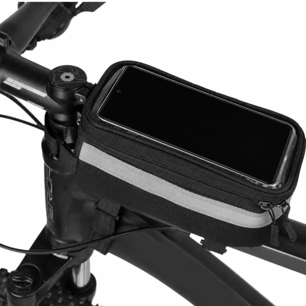 600D Nylon , TPU Bike Touchscreen Phone Bag Hook and Loop Straps Easy Installation Bicycle Phone Bag Lightweight