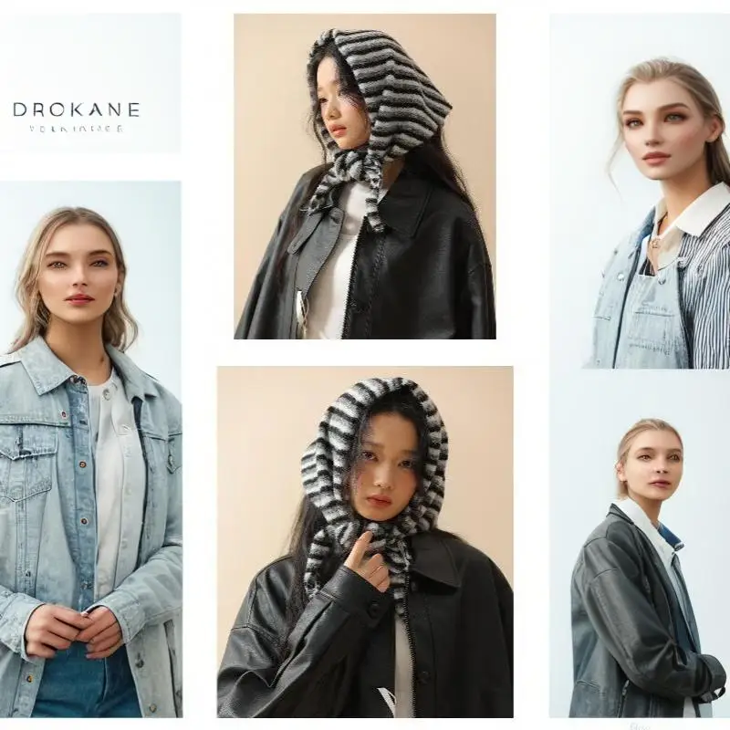 Weicher, flauschiger, schwarz-weiß gestreifter Kapuzenmützen-Schal, warm und winddicht für den Winter, Outdoor, Pendeln und den täglichen Gebrauch. – Detail 9