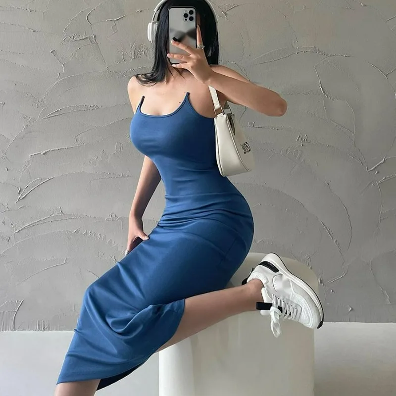 

New Model 2024 Sexy Slim Invisible Shoulder Strap Bottom Halter Neck Strap Maxi Dress Long Dress Tank Hot Sexy Women Cozy Dress