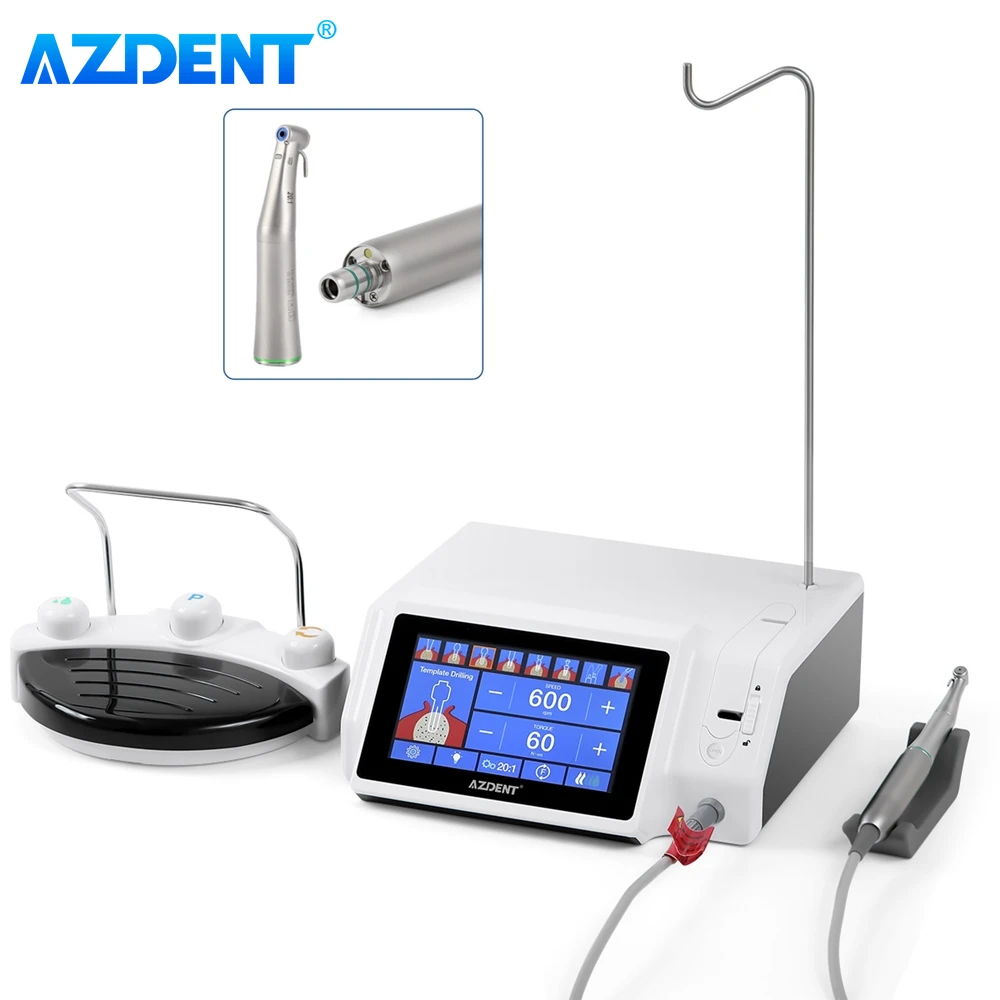 AZDENT Dental Implant Motor Surgical Brushless 3 in 1 Surgery Micromotor 20:1 LED Contra Angle 8 Setting Programs Touch Screen