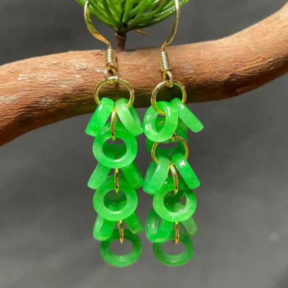 Natural Jadeite jade Ring Earrings 18k Grapes Eardrop Cultured Hook Beautiful Freshwater Aquaculture Fashion Jewelry Ear stud