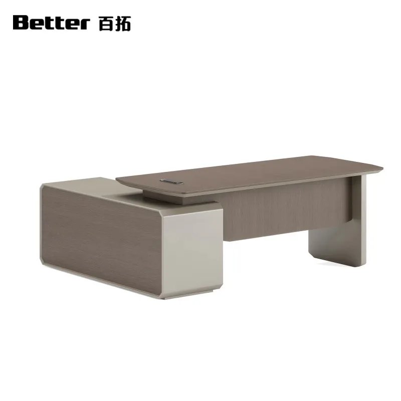 Modern Ergonomic Durable Executive Office Desk with Luxury Boss Design Integrated Side Cabinet Cable Management Easy Assembly