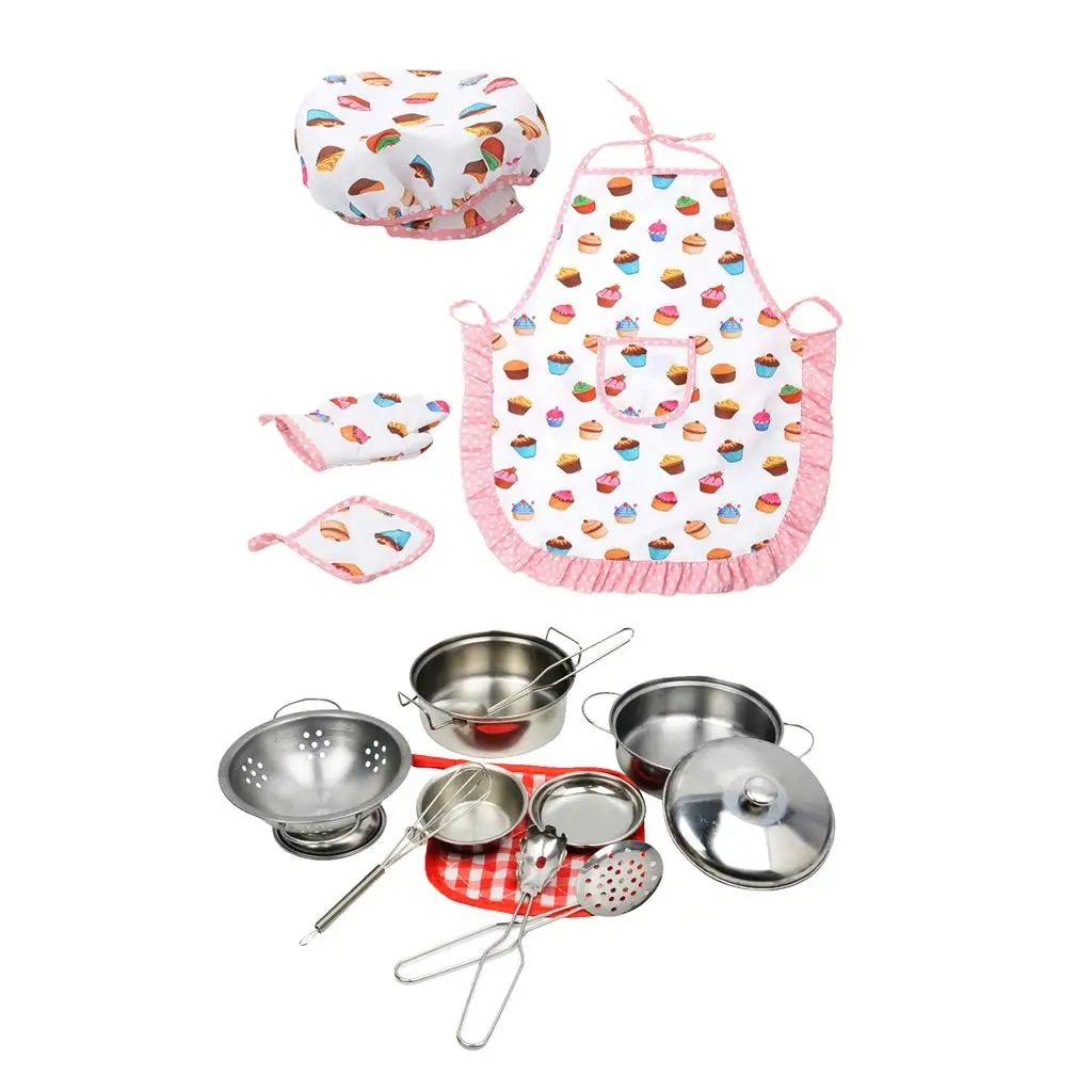 Stainless Stain kitchen Cooking Cookware W/ Chef Costume Set