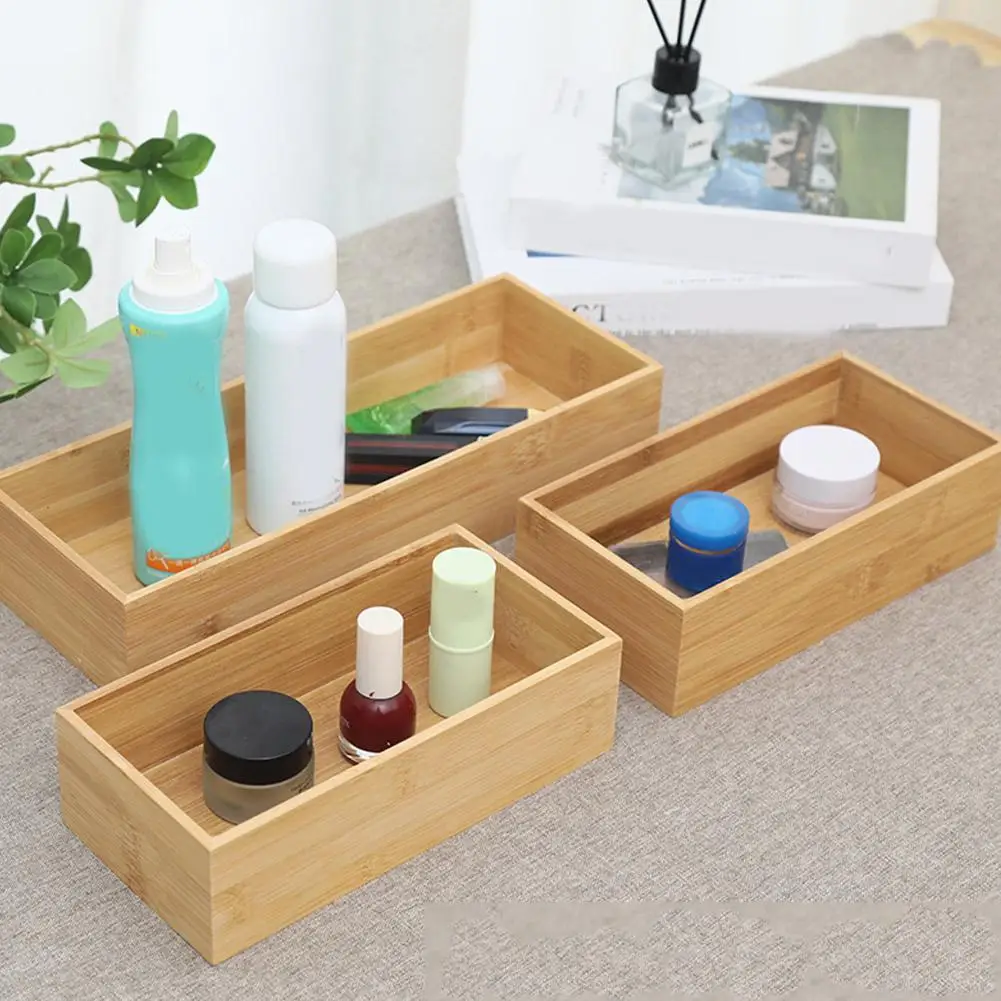 Uncovered Storage Wooden Box For Household Sundries Desktop Cosmetics Multifunctional Bamboo Storage Wooden Box