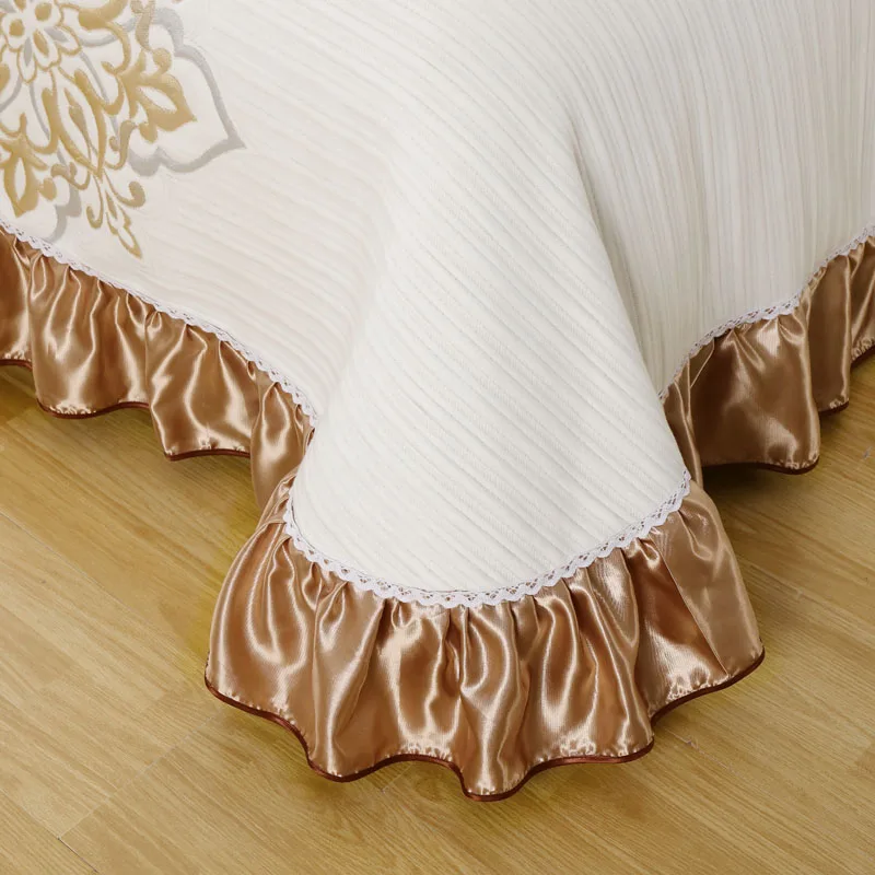 Luxury Soft Knitted Cotton Ruffles Bed Skirt, Bedspread Coverlet, Double Bed Cover Set, Blanket, Linen Pillowcases, Home Textile