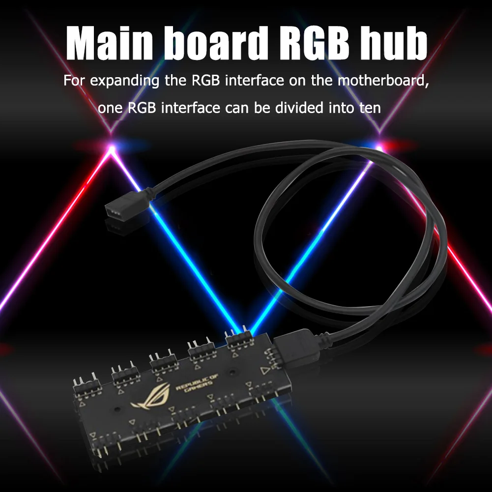 Divisor de hub de sincronização 10 RGB para placa-mãe GIGABYTE AURA Cabo de extensão de ventilador RGB Sincronização simultânea de luz