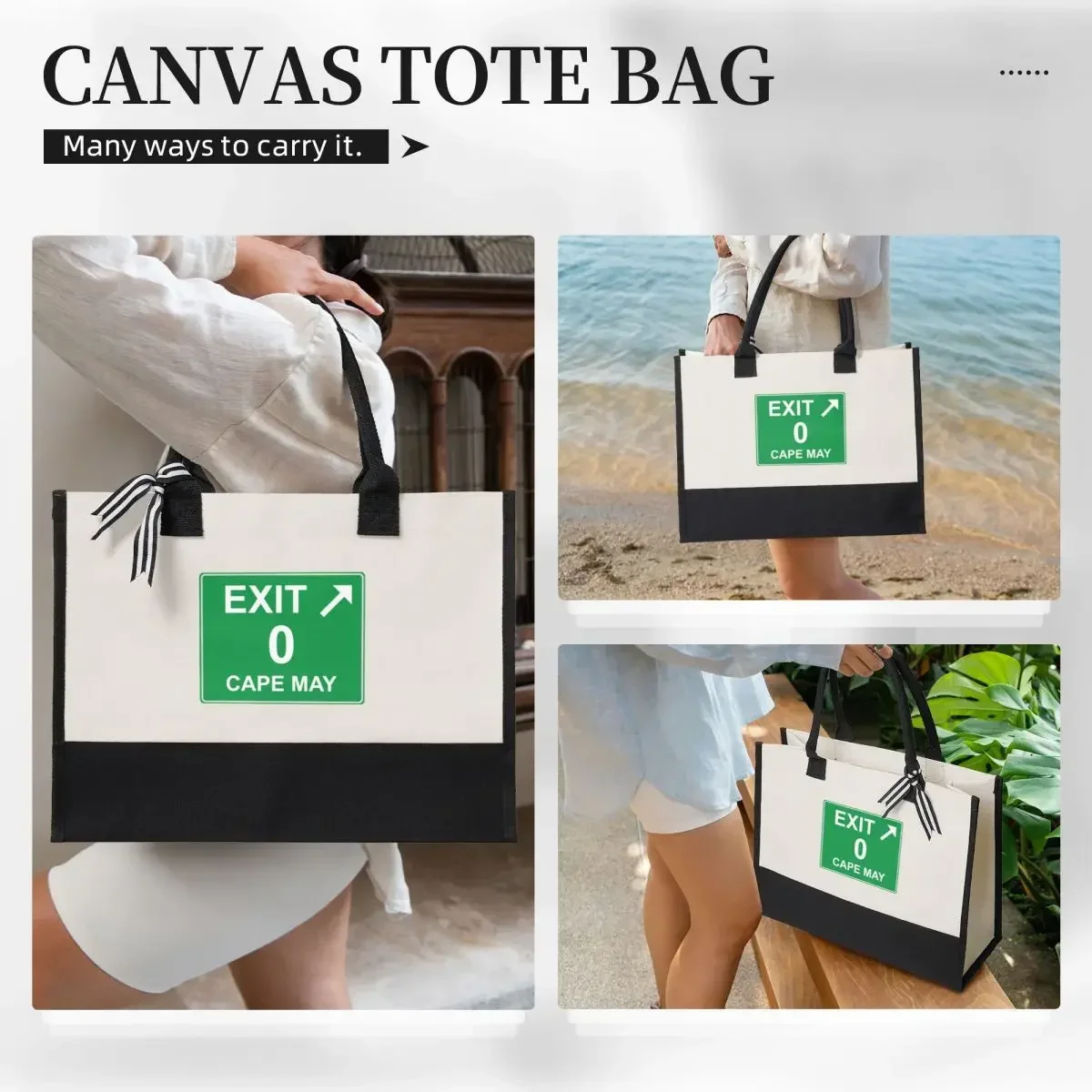 Canvas Gift Shopping Bag Exit 0 - Cape May Exit Sign Canvas Large Capacity Bag Customizable Quality Gifts