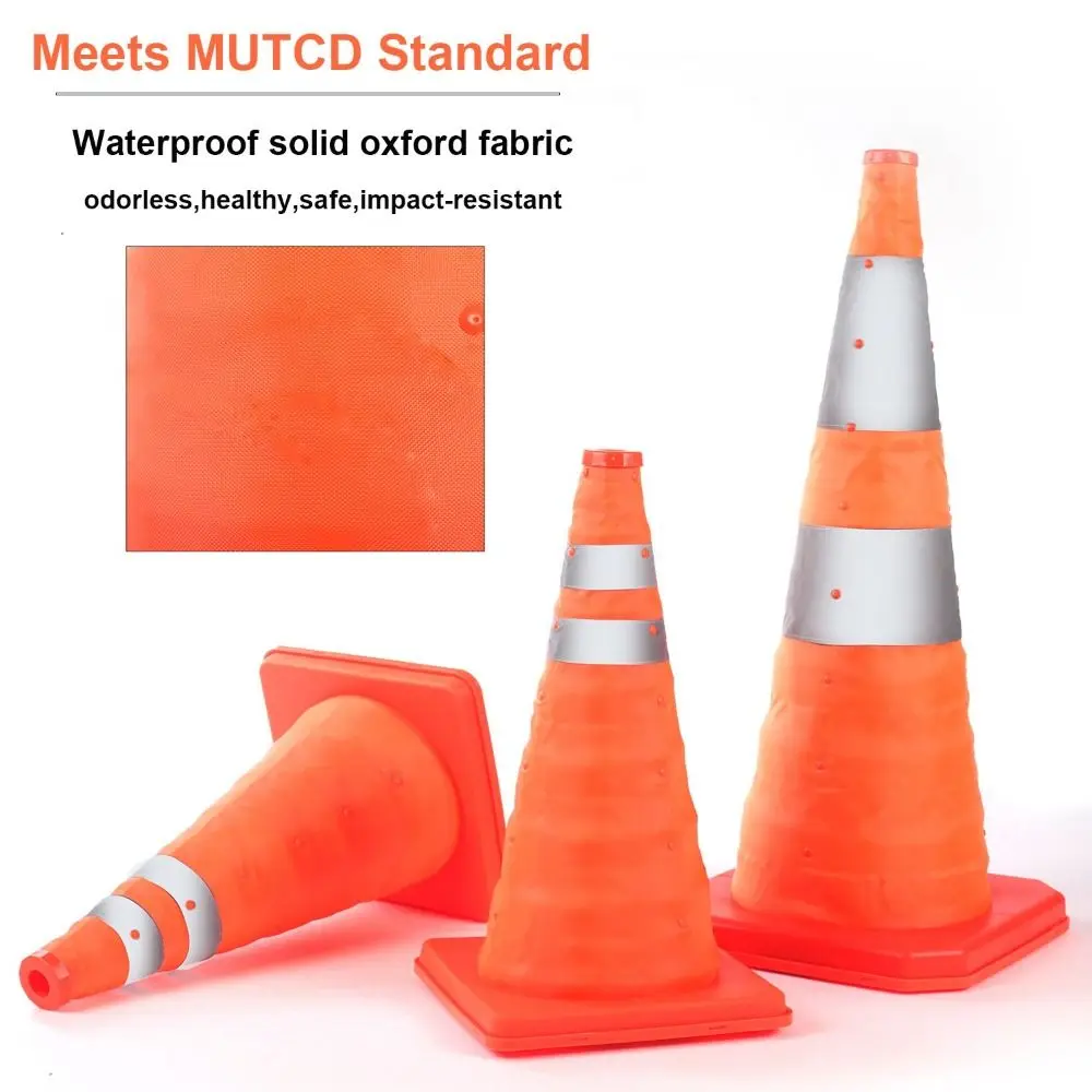 Orange Color LED Light Reflective Cone Reflective Stripes Foldable Design Reflective Traffic Cone Telescopic Design