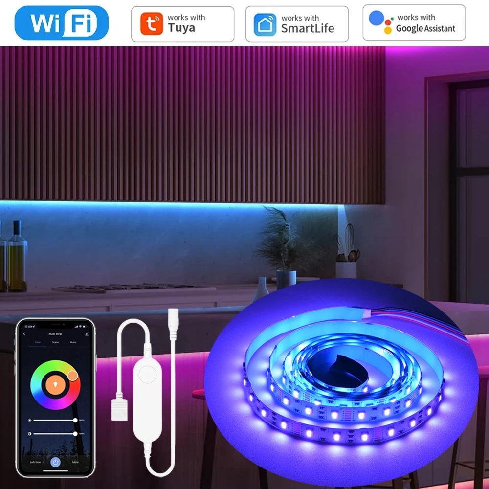 5in1 Tuya WiFi RGB+CCT LED Strip 5050 12V 1m 2m 3m 4m 5m RGBCW Flexible Cabinet Bed Room Light Decor for Alexa Google Assistant