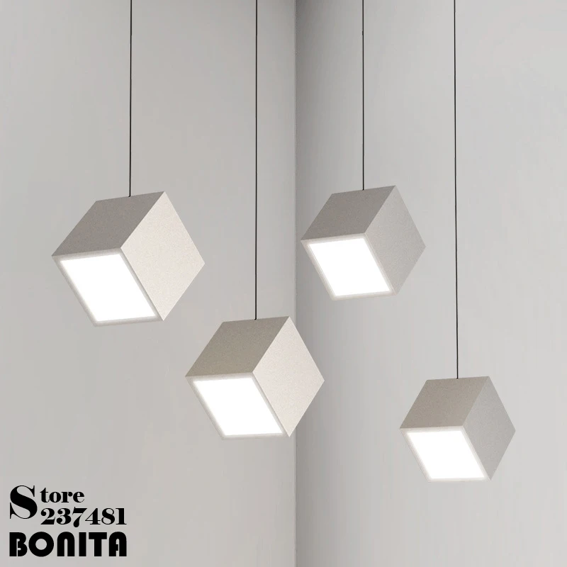 

Modern Minimalist Black White Small Pendant lamp Led Geometric Linear Acrylic Double Sided Luminous Rubik's Cube Pendant Light