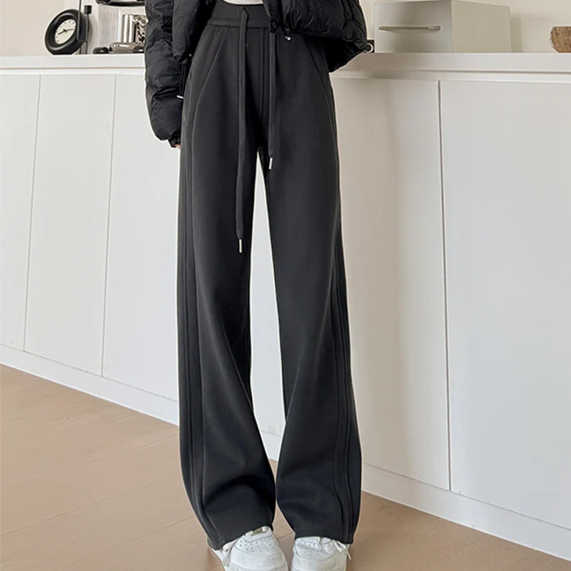 

Outdoor Solid Drawstring Sports Pants Woman Autumn Winter All-Match Wide Leg Pants for Women Casual High Waister Trousers Mujer
