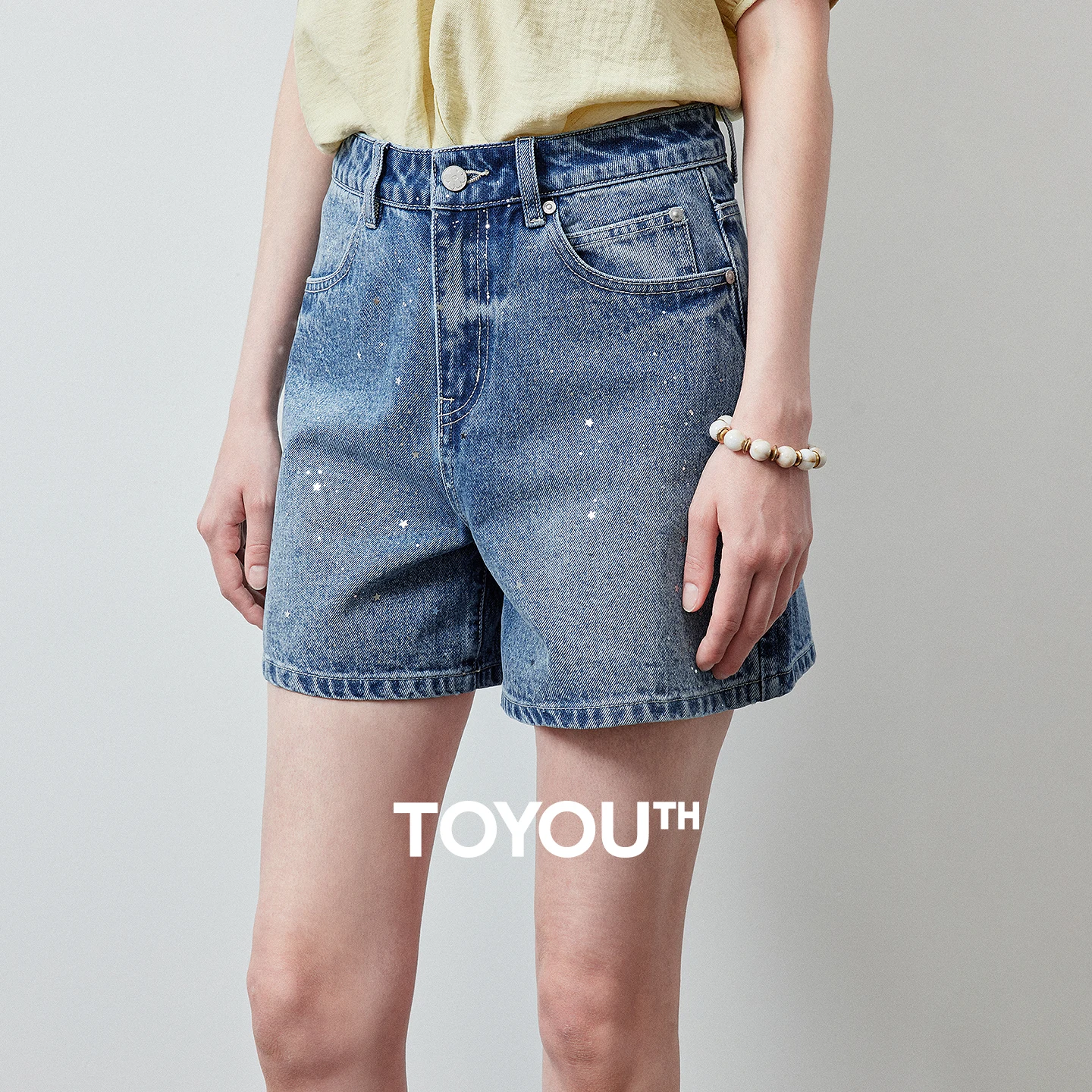 TOYOUTH Pantalones Cortos de Mujer 2026 Verano Nuevo Estilo Vaquero con Pedrería Cielo Estrellado Brillante Combinable con Todo Estilo Chica Picante Hot Pants