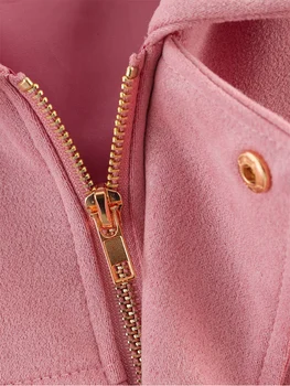 TFMLN Women Suede Bomber Jacket Spring New Fashion Long Sleeve Zipper Oversize Solid Bomber Coat Chic Lady 2025 Streetwear 6