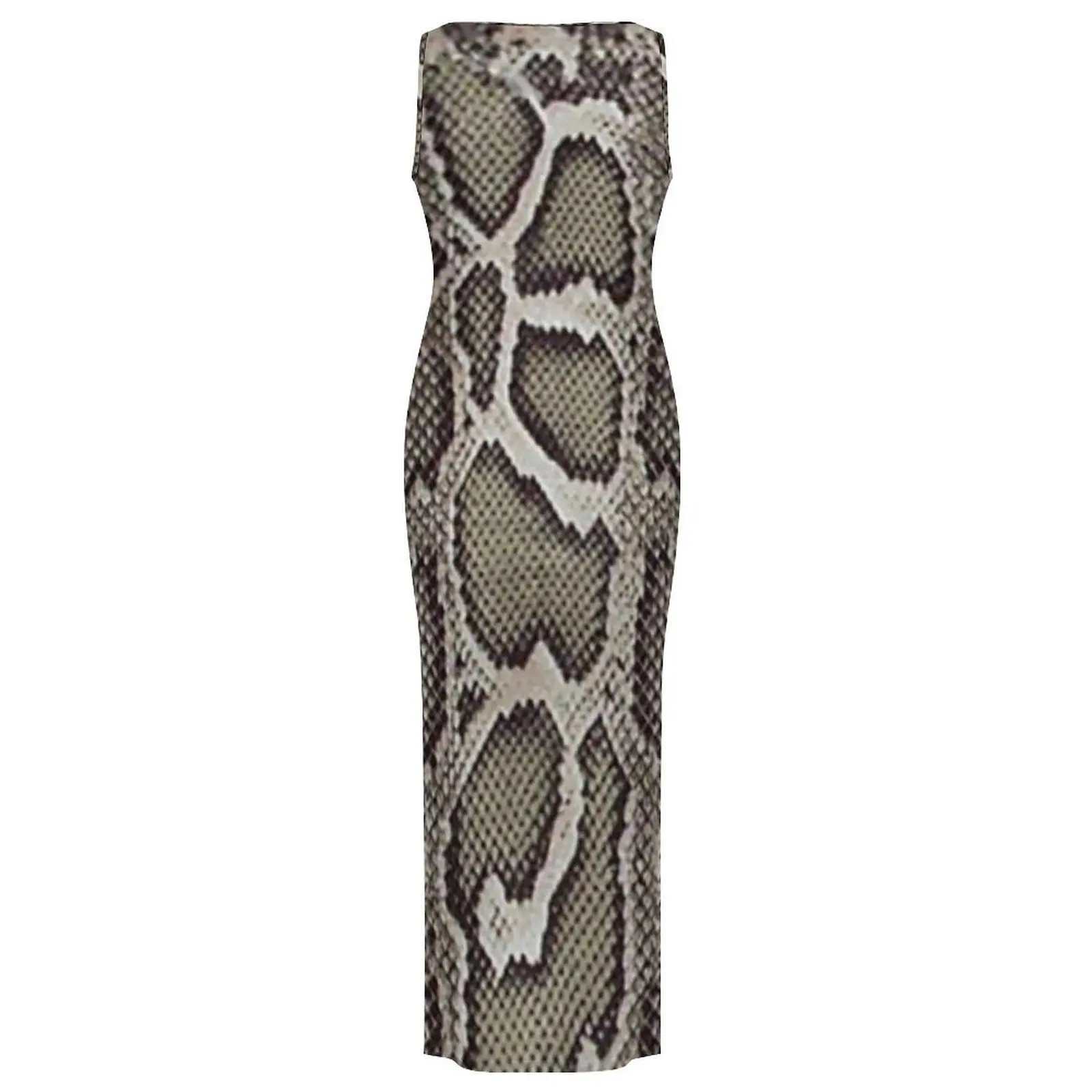 Falso boa pele de cobra bodycon vestido férias pele animal impressão na moda maxi vestidos senhoras sem mangas vestido estético tamanho grande