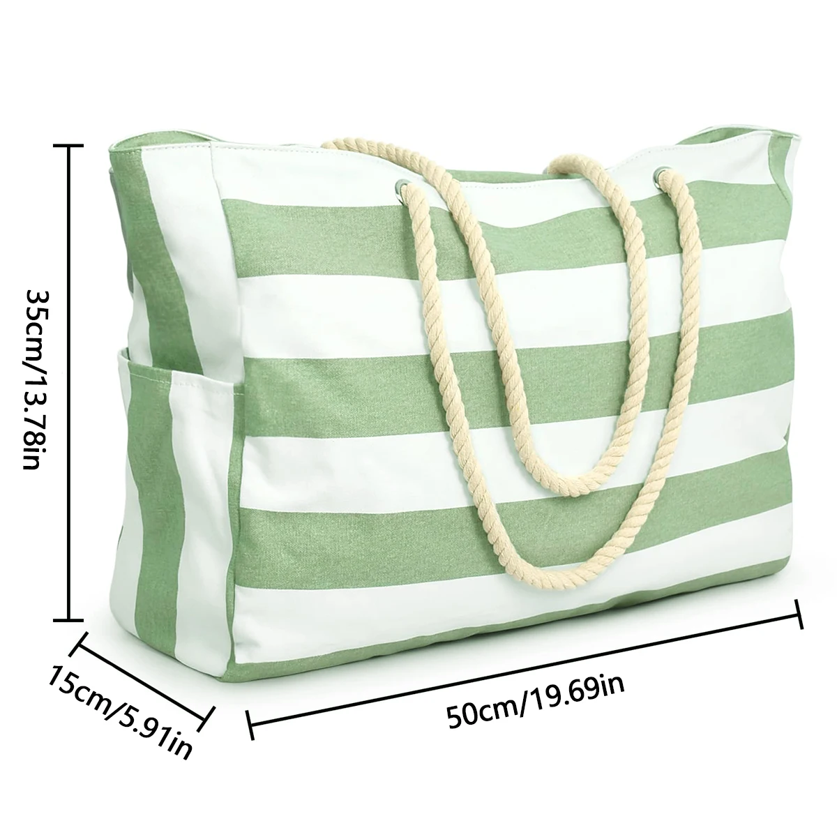 Striped zipper outer bag for outdoor travel and vacation, waterproof and sand resistant canvas, convenient folding beach bag-ll