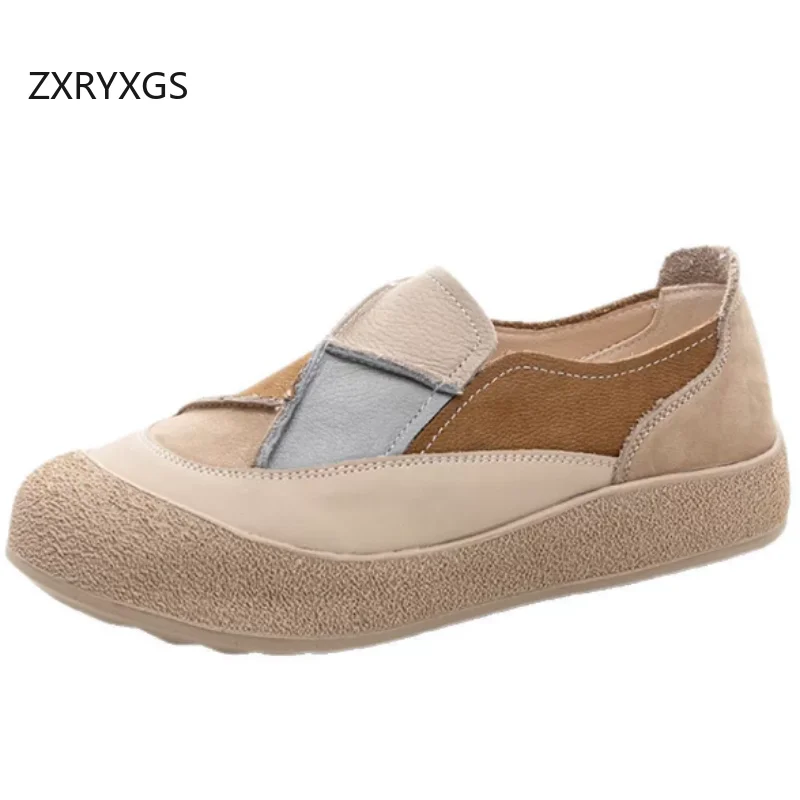 

ZXRYXGS Top Layer Cowhide Splicing and Color Matching Women's Trendy Shoes Flat Soft Comfortable Fashion Casual Sneakers 2026