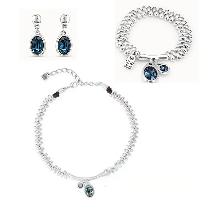 2024 Spain UNOde Brilliant Gorgeous Noble Irregular Blue Crystal Jewelry Set Women's Gift