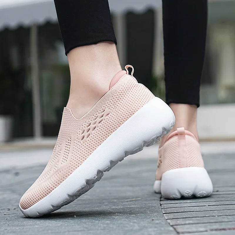 Zapatillas de deporte informales para mujer, zapatos planos sin cordones, mocasines de malla transpirable con plataforma para caminar, Tenis femeninos