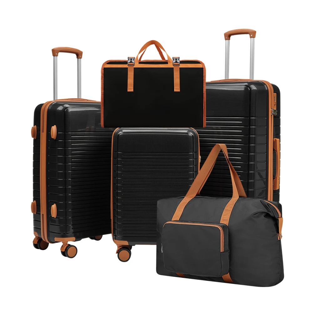 5 Piece PP Hard Shell Hardside Luggage Set Spinner Suitcases Rolling Luggage Carry On Travel Trolley Suitcase for Family Trip