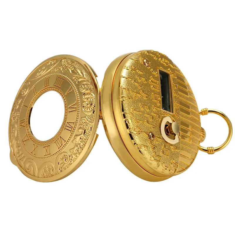 Luxury Golden Pocket Watch City Sky Song Musical Manual Quartz Watches Roman Number Case Pendant Chain Collectable Clock Gift