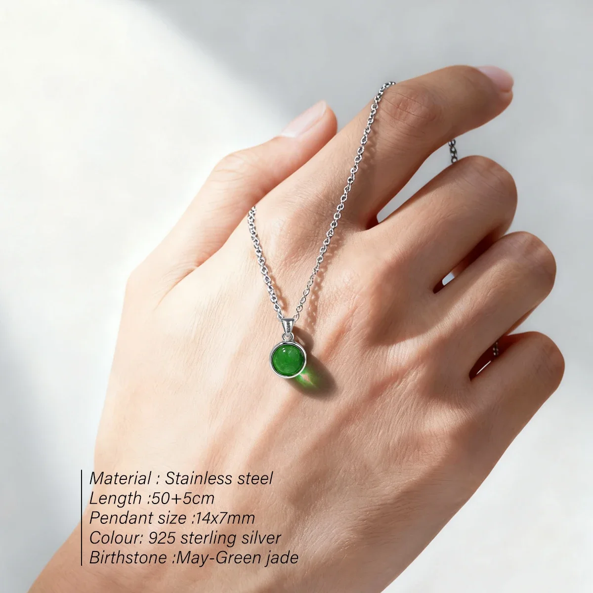 Birth Stone Pure 925 Silver Natural Stone Pendant Necklace Simple Elegant Accessories Women's Necklace Graduation Season Gift