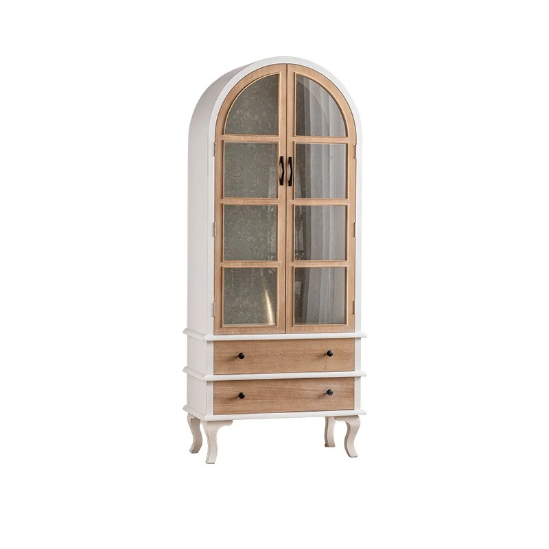 

French style, against the wall, arched glass door, side cabinet, double door, locker, vintage, transparent collection cabinet