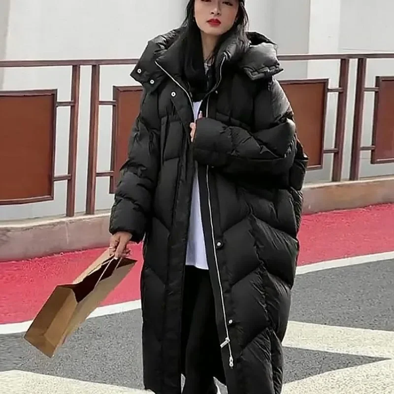 2024 New Women Down Jacket Winter Coat Female Long Parkas Loose Thick Warm Outwear Hooded Versatile Leisure Time Overcoat