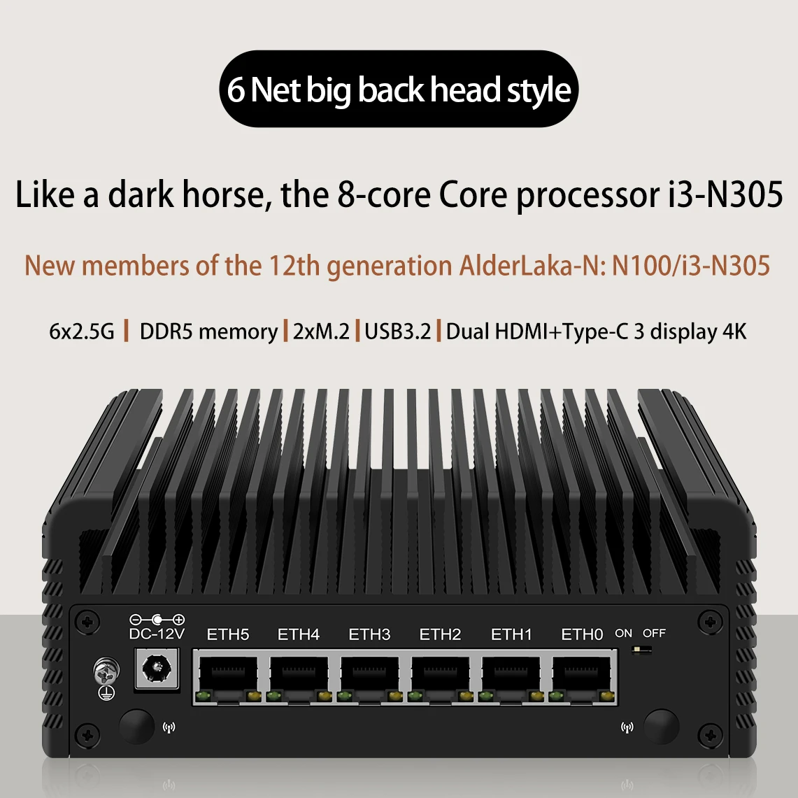 6x I226-V جدار الحماية راوتر 12th Gen Core 3 N355 N305 N150 N100 بدون مروحة كمبيوتر صغير 6 LAN 2.5G DDR5 M.2 NVMe PfSense Proxmox