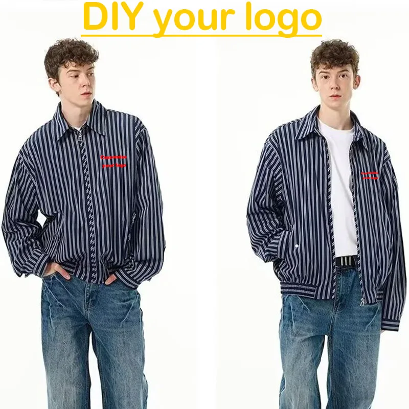 

DIY customizes your logo for autumn American retro striped men's long sleeved loose casual pilot jacket men's street jacket