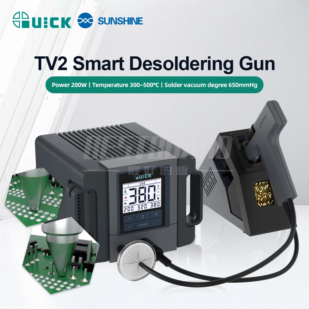 QUICK TV2 Desoldering Gun Tin Suction Gun LCD Built-in Vacuum Pump Tin Elimination Device Automatic Sleep for PCB Board Repair