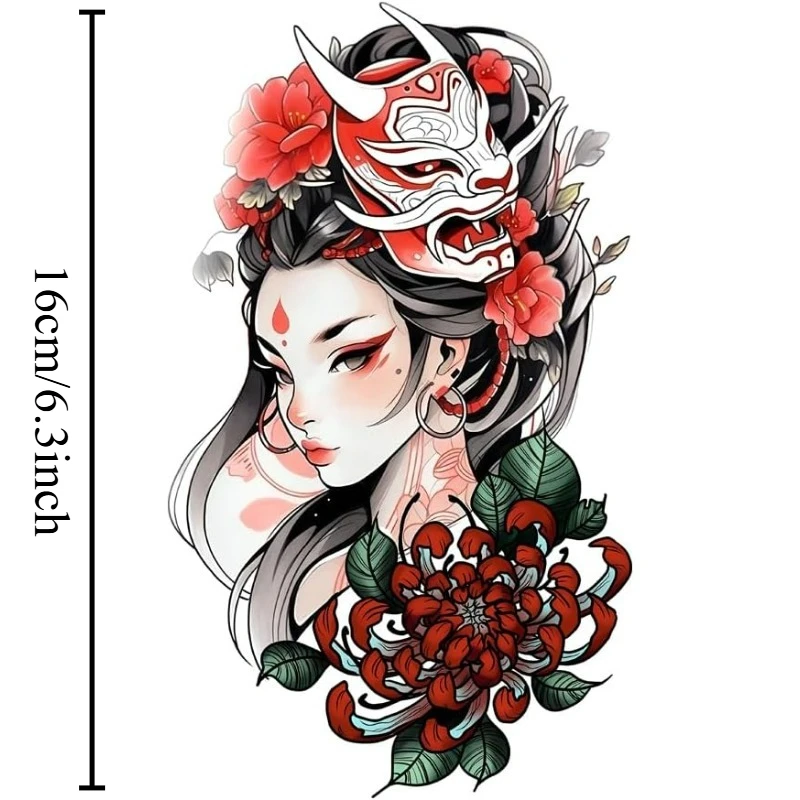 2D Flat Hannya Mask Girl Vinyl Sticker, Waterproof Decal for Car Luggage Fridge Skateboard Moto Fuel Tank Decor, Holiday Gift