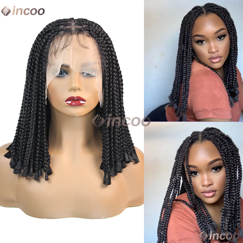 10 ''صندوق قصير شعر مستعار مضفر للنساء السود كورنو شعر مستعار اصطناعي كامل الدانتيل تجديل الشعر شعر مستعار أسود للبيع #1