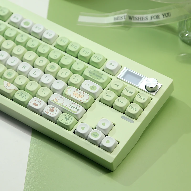 132Keys MOA Pop-Up Sheep Keycap Mechanical Keyboard Customized PBT Sublimation Cute Round Green Cartoon Lamb Keycaps