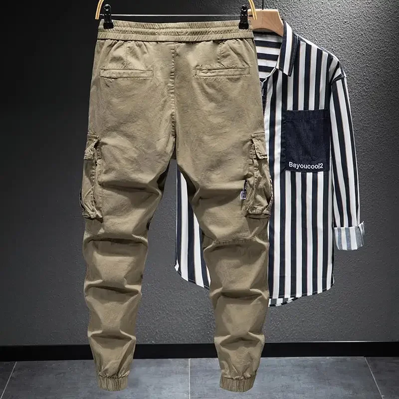 

2023 Cargo Pants Trousers for Men Casual Multi Pockets High Quality Drawstring Elastic Waist Men Fitness Men Long Pants J15