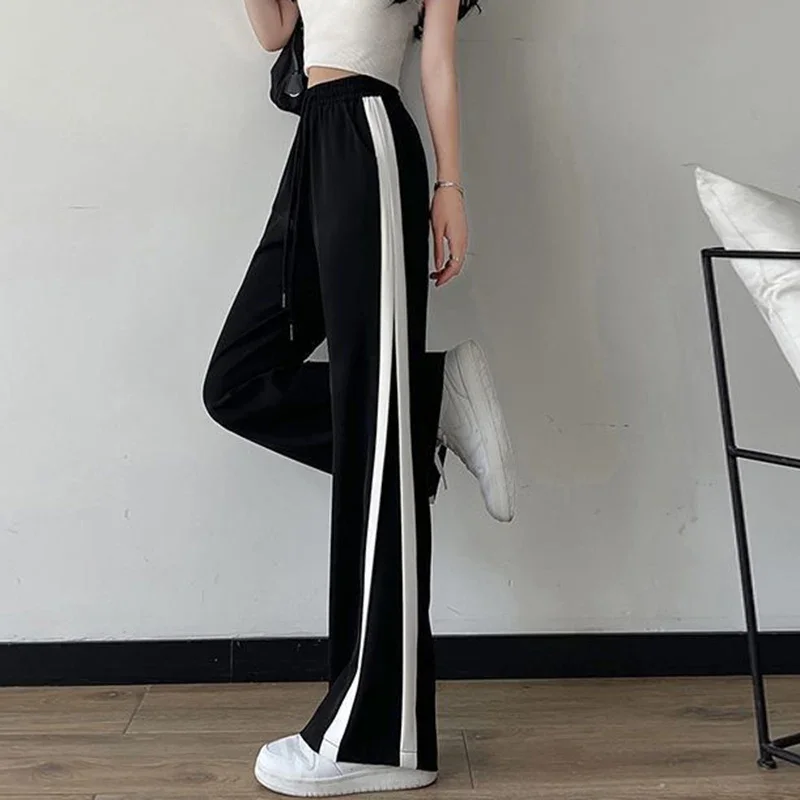 Summer Women Casual Sports Style Pants Lady Comfortable Baggy Wide Leg Straight Leg Trousers Female Fashion High Waisted Slacks