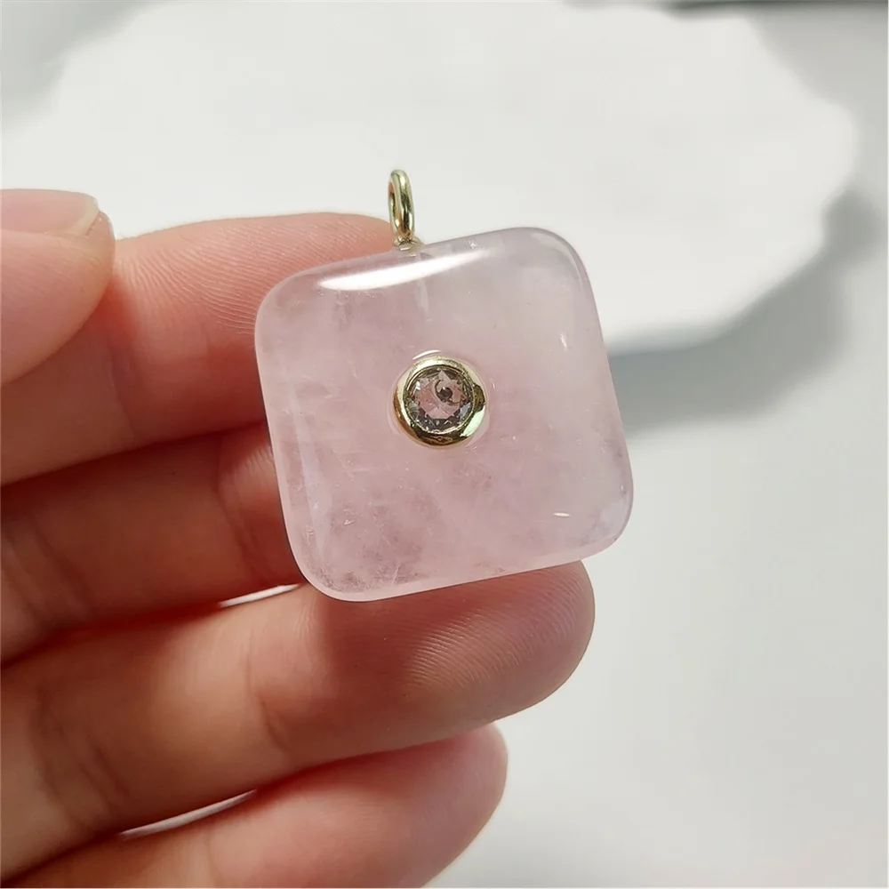 FUWO 1Pc Handcrafted Square Gem Pendant, Choose Amethyst/Tiger Eye/Lapis with CZ Accents, Boho Chic Gift for Her PD151