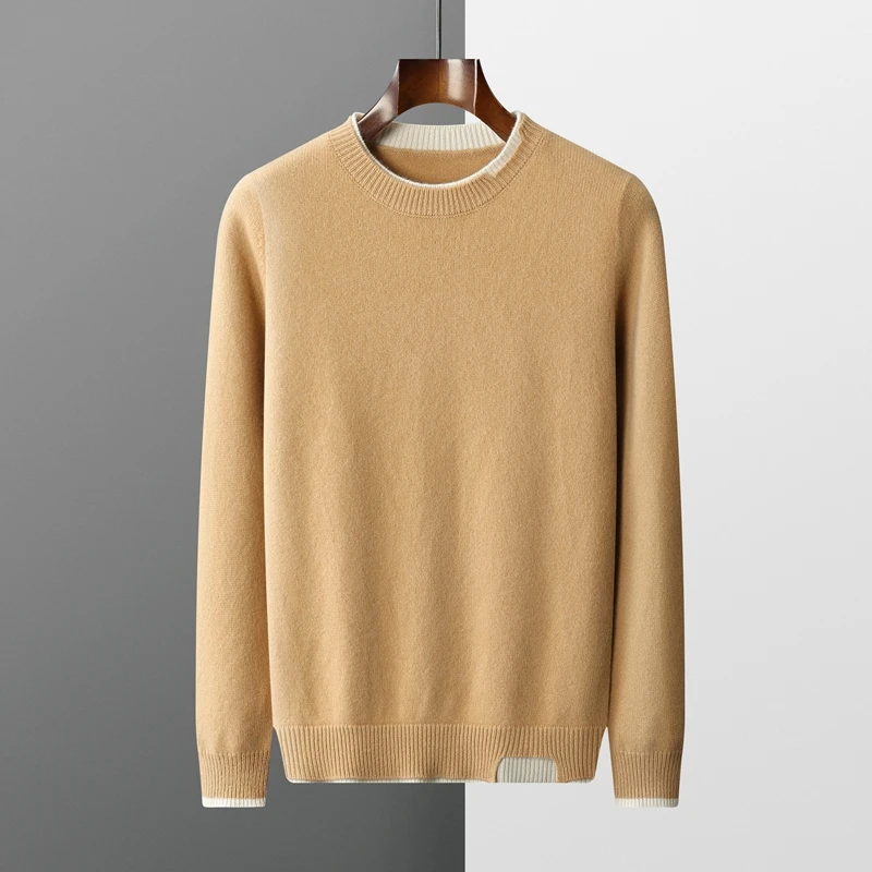 

Autumn Winter New Cashmere Sweater Men's 100% Wool Round Neck Knitted Pullover Sweater Thick Warm Simple Threaded Sweater