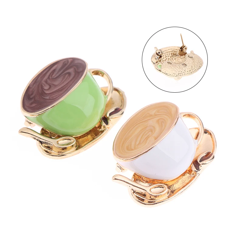 1Pcs A Cup Of Coffee Shape Brooches Enamel Cafe Waiter Small Badge Icon Women Men Suit Scarf Hat Brooch Accessories