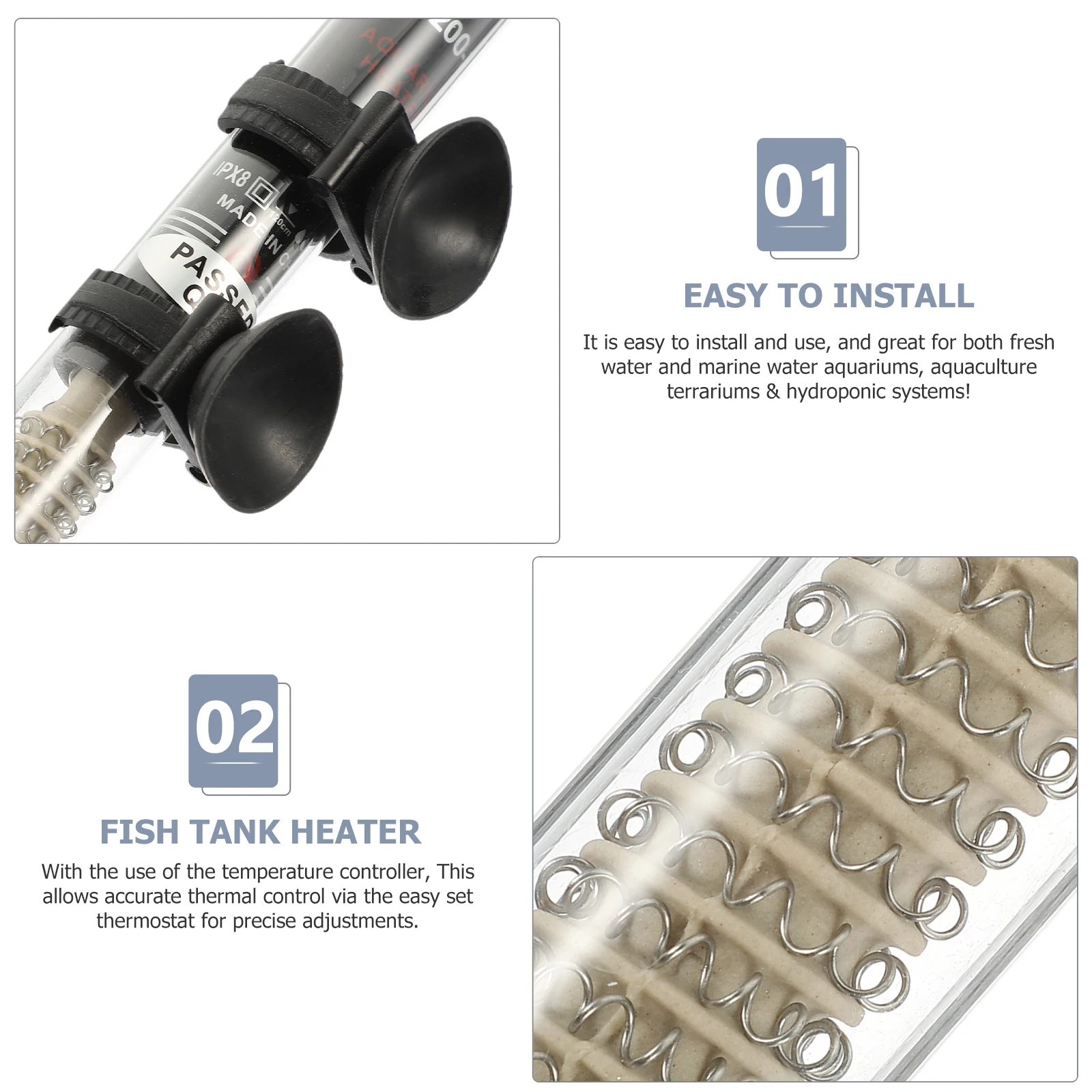 

2pc Submersible Aquarium Heater Temperature Control System for Fish Tank Freshwater Saltwater Automatic Heating Rod Thermostat