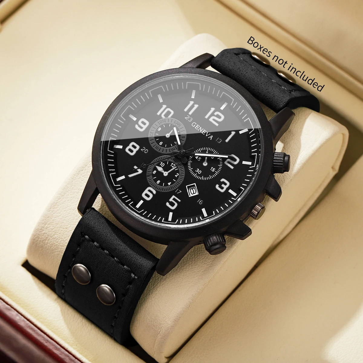 Fashion Arabic Dial Men Calendar Quartz Watch Leather Strap Male Military Sports Wristwatches Relogio Masculino（Without Box）