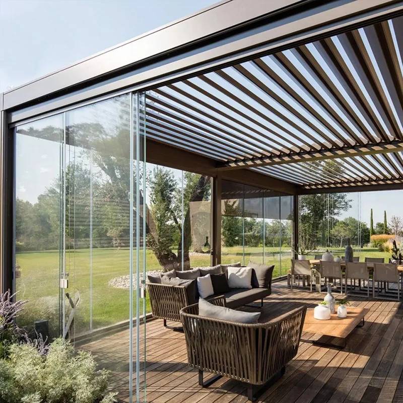 Factory Price Terrace Louvered Roof Garden Gazebo Motorized Aluminium Louvered Roof Canopies Pergolas with a Remote Control