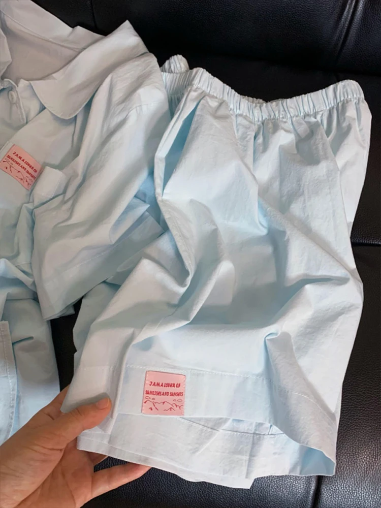 

Корейский Sle Color Baby Blue ort Sve Spwear для женщин, лето 2024, новый повседневный комплект домашней одежды больших размеров, можно носить или...