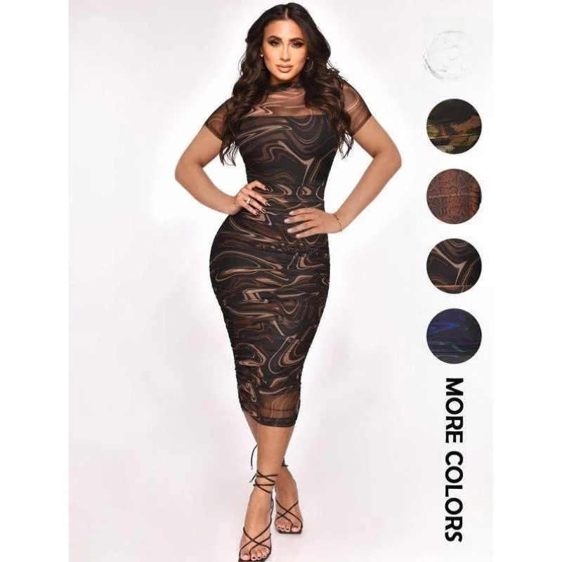 

Новый женский плиссированный прозрачный облегающий комплект с мраморным узором, повседневная спортивная одежда Seven-Quarter Sve, осень