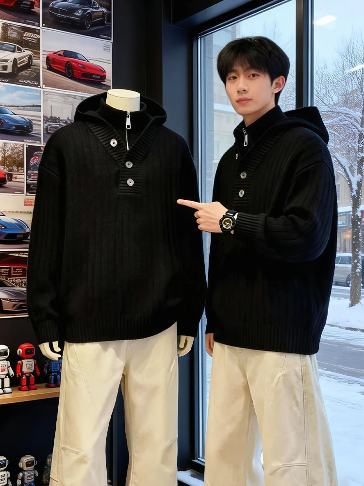 

Мужской зимний вязаный свитер Bla American Sle с капюшоном, на молнии, утепленный, повседневный, свободного кроя, с длинными рукавами, премиум-класса