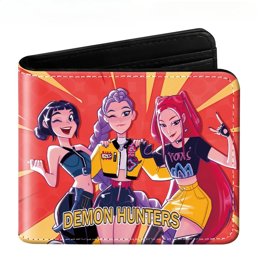 Dompet Anime Kpop Demon Hunters Kulit PU Kartun Fashion Pola Mira Zoey Rumi Dompet Pendek Lipat Bermotif Hadiah Ulang Tahun