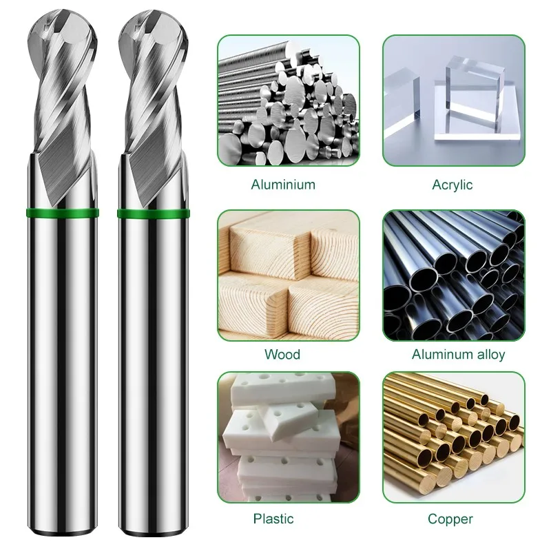 ROMTIC TGH-HRC50 fresa in alluminio carburo di acciaio al tungsteno 2F rivestimento ad anello colorato CNC utensili per frese a candela con estremità a sfera meccanica