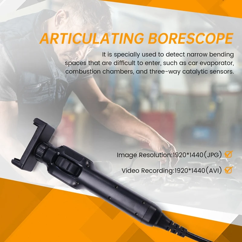 Industrial Endoscope With 8Mm Articulating Camera 1080 Two-Way Articulating Borescope Cars Inspection For IOS Android 2M