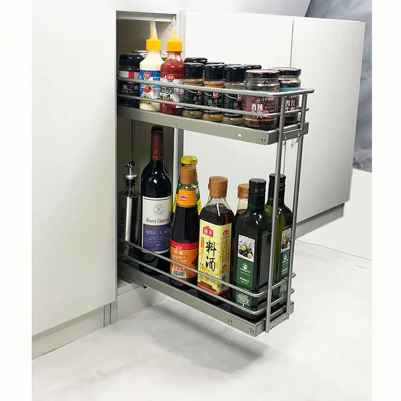 

Stainless steel kitchen cabinets pull basket seasoning basket 150 cabinets 200 cabinets ultra-narrow side seasoning basket rack
