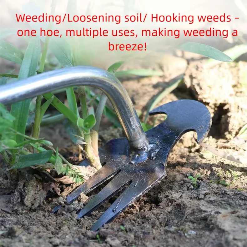 2 In 1 Garden Rake Manual WSeed Grass Rooting Tool Puller Shovel 4 Teeth Weeding Removal Hand Gardening Loose Soil Tool Weeder