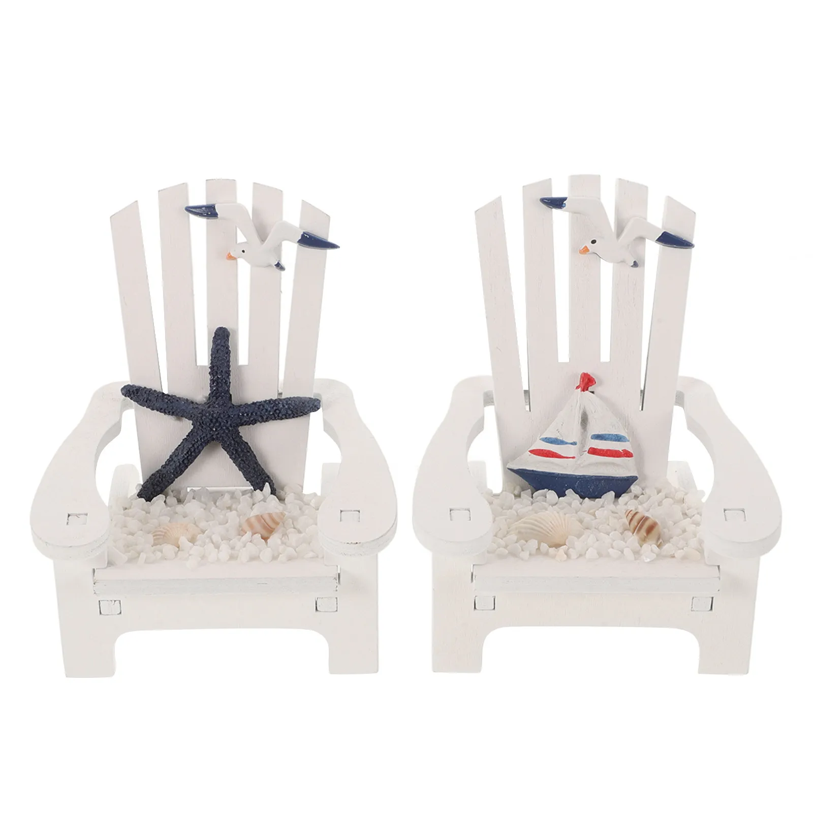 2Pcs Miniature Beach Chair Wooden Ornament Nautical Decor for Home Office Coffee Shop Hotel Christmas Birthday Wedding